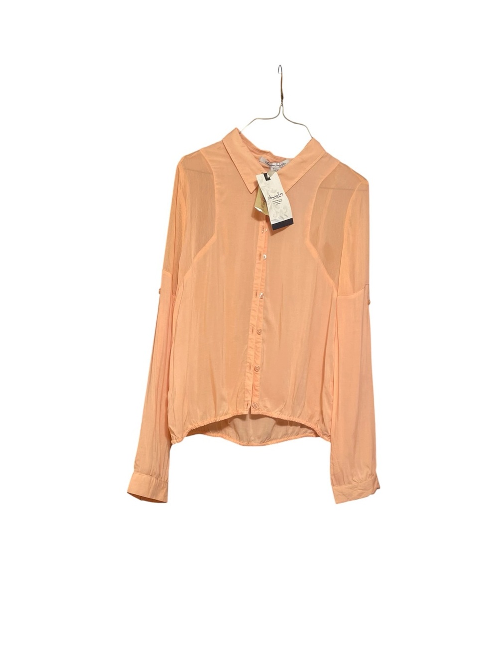 American Rag Peach Button-Down Semi-Sheer Blouse